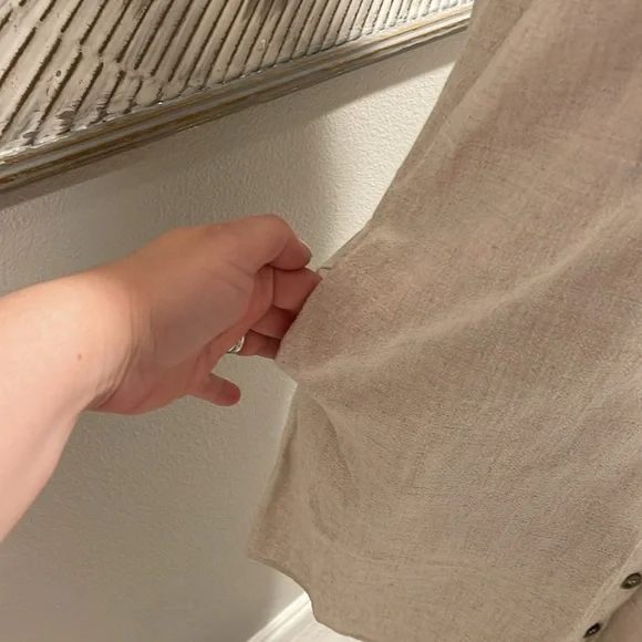 Lulus Cream Linen Blend Button Down Dress with pockets Medium - Picture 4 of 6